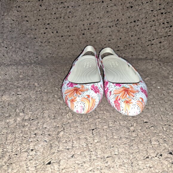 CROCS-Eve Floral Slingback Flat-Hibiscus White Floral-Sz 7-Excellent - Picture 3 of 7